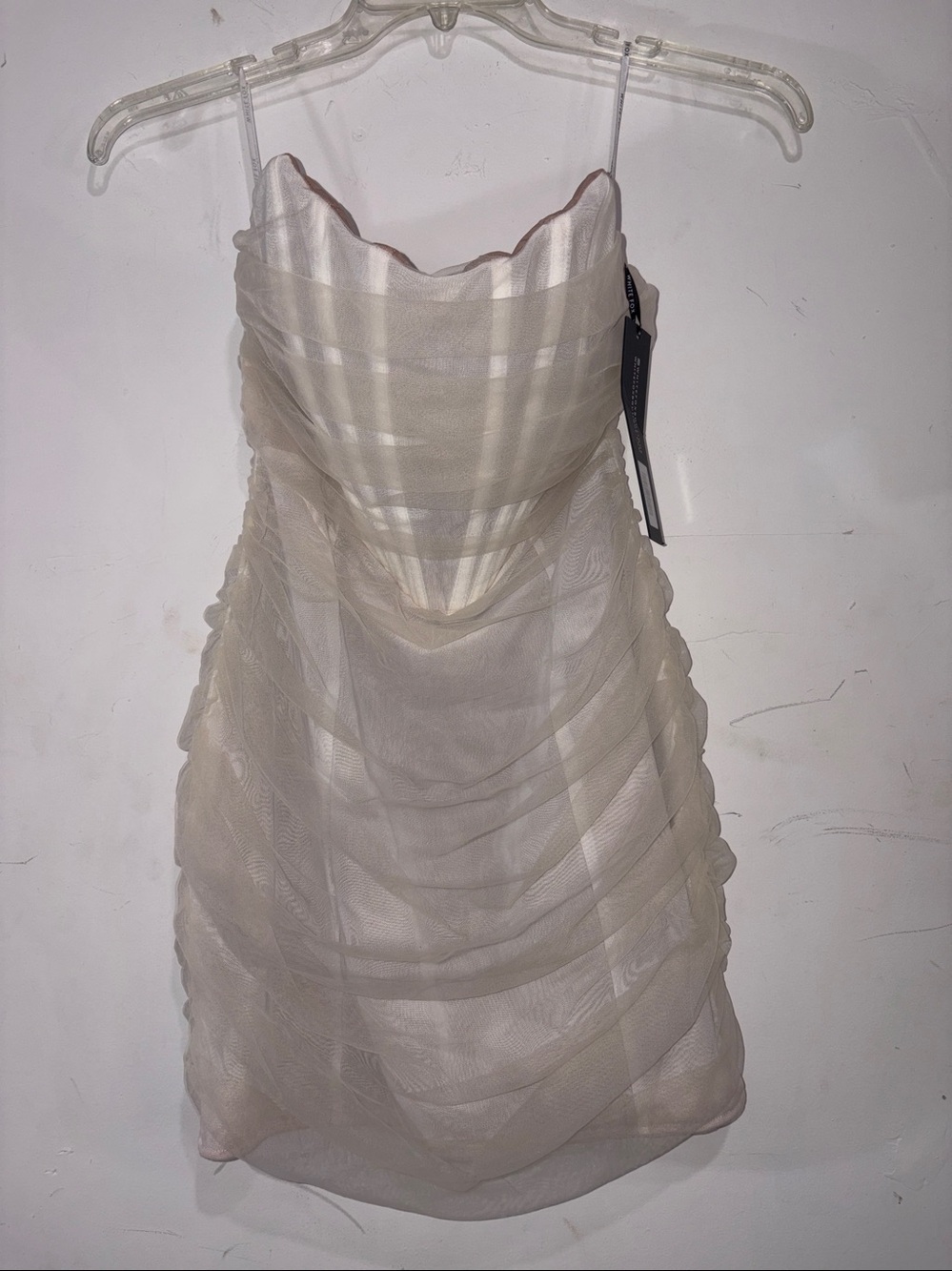 White Fox For The Night Mini Dress Ivory S NWT Strapless Corset Ruched Mesh